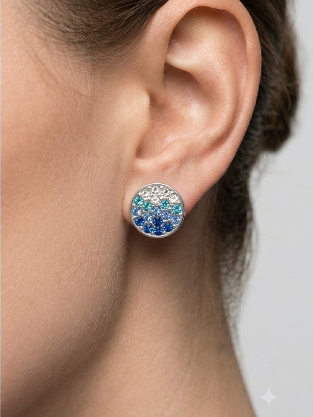 Blue Ombré Pavé Stud Earrings | Sapphire Teal Crystal Gradient Studs